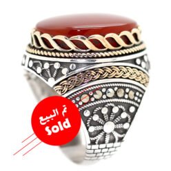 خاتم عقيق كبدي احمر طبيعي Agate