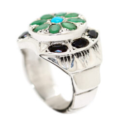 خاتم زمرد طبيعي Emerald وزفير Sapphire وفيروز Turquoise