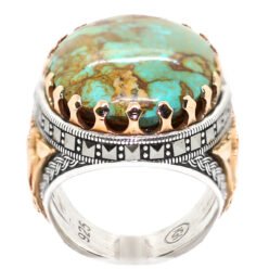خاتم فيروز نيشابوري اخضر طبيعي Turquoise مصور خريطة