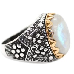 خاتم حجر القمر الطبيعي MoonStone عالي البريق Full Fire